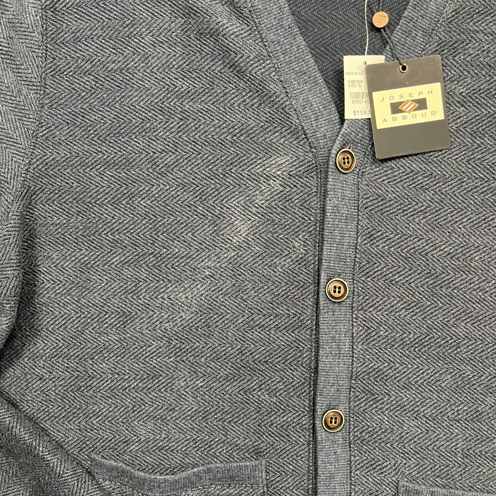 Joseph Abboud Cardigan Sweater Men XL Blue Herringbone Elbow Patch M261826 F17